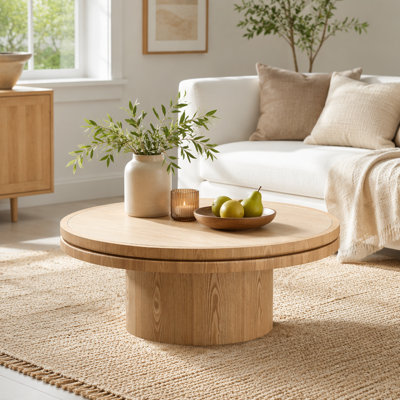 Table basse 35,43 "avec plateau en pierre frittée, piédestal en MDF pour salon / chambre à coucher / salle de réception