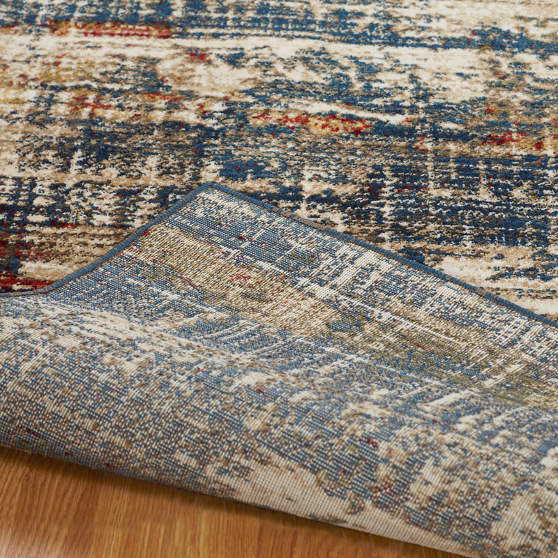 Holbeach Abstract Area Rug in Blue/Beige, Runner 2'6" x 8'