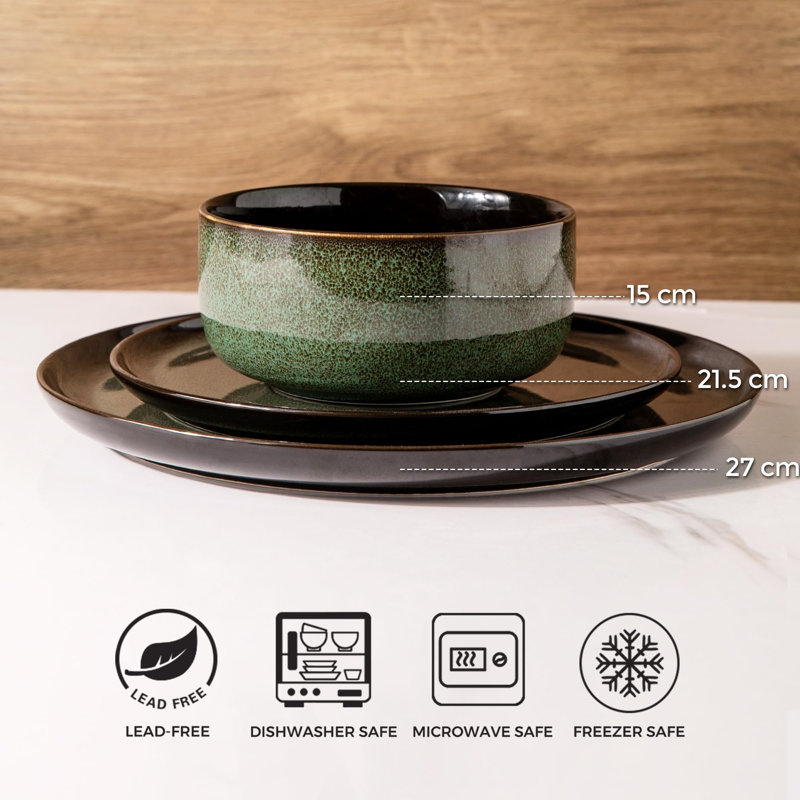 Rigoverto Piece Stoneware Dinnerware Set - Service for 6, Green