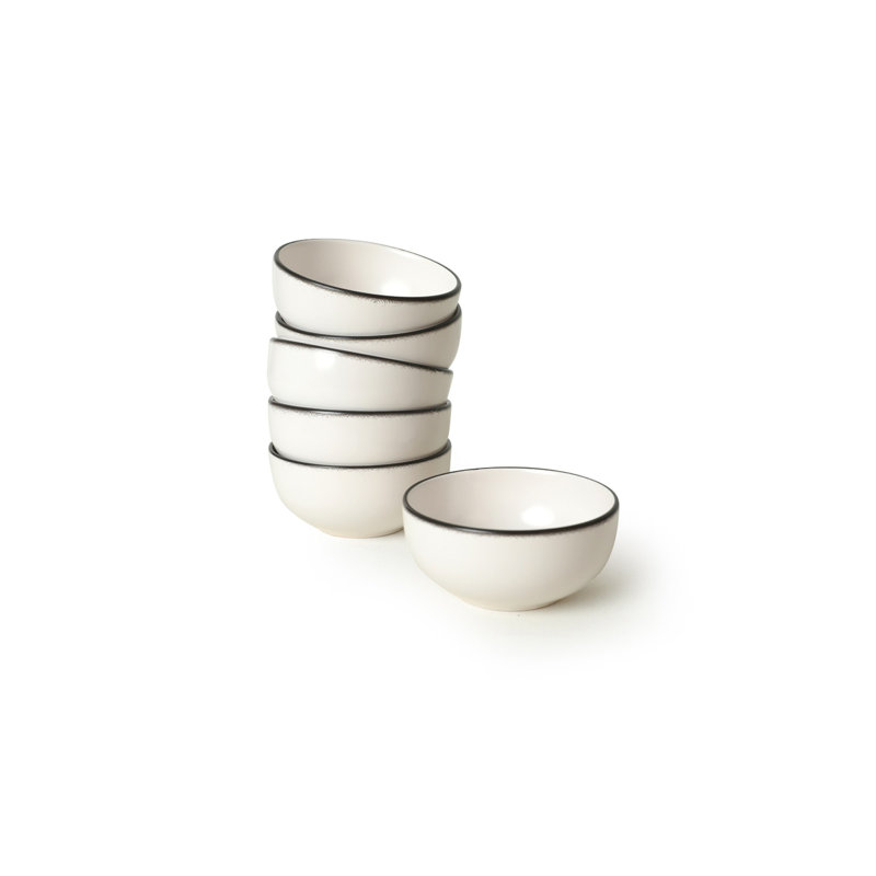 Elegant 6-Piece Ceramic Bowl Set, Black & White | 14.2 x 14.2 x 4.7 inches | 100% Antibacterial, Easy Clean, Dishwasher & Microwave Safe | Non-Absorbent, Durable, Perfect for Serving & Storage