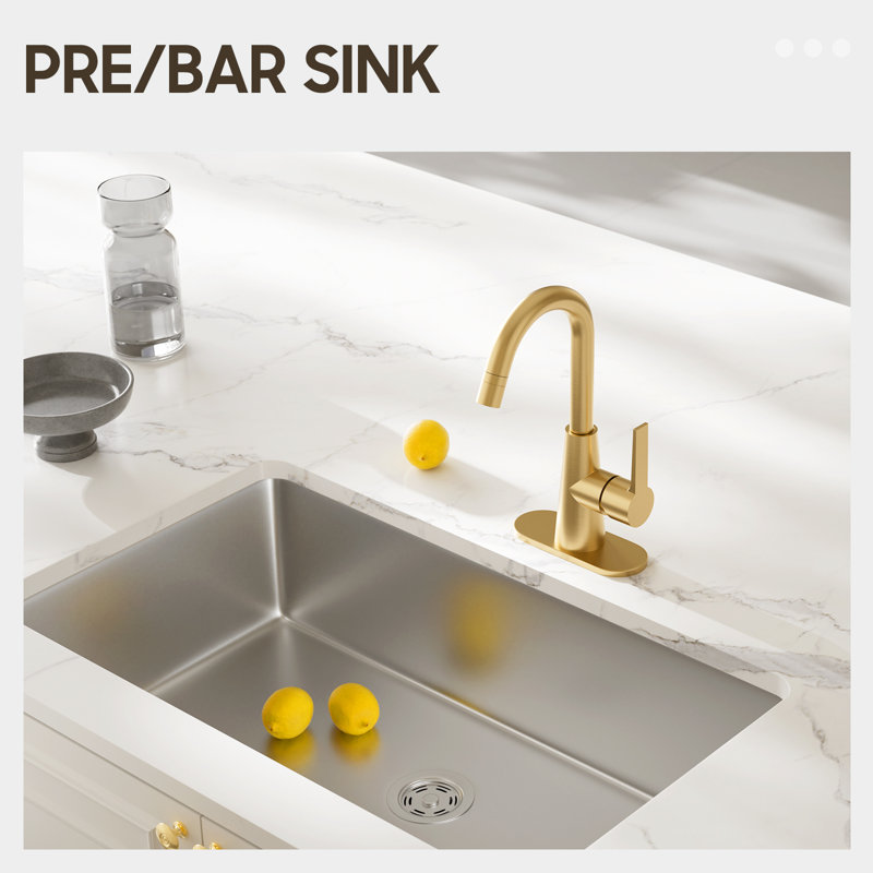 Robinet de lavabo de salle de bain haut brossé en or brossé avec douchette rétractable, robinet escamotable à poignée simple à grande arche avec bonde escamotable, robinet de lavabo 1 ou 3 trous avec plaque de pont