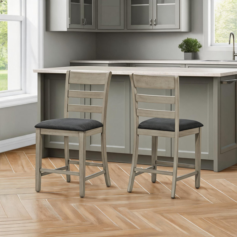 Ensemble de 2 chaises de salle à manger à hauteur de comptoir rembourrées en tissu rembourré de couleur grise pour la cuisine et la salle à manger