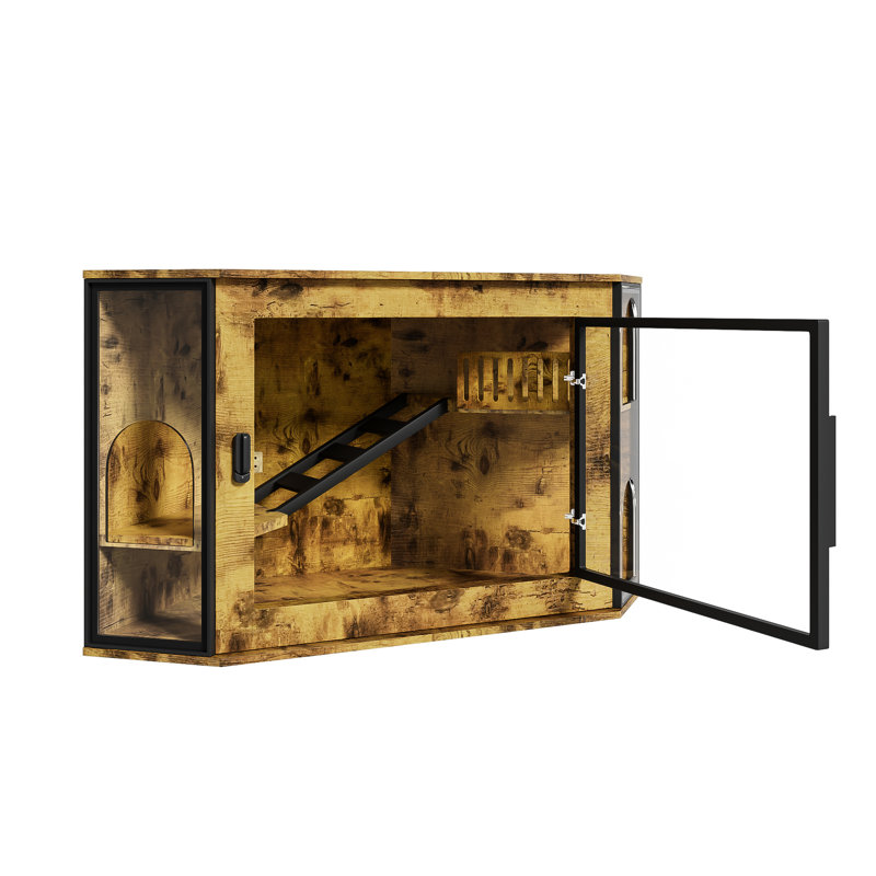 Armoire à litière 48 po multifonctionnelle avec porte en acrylique, plateforme à DEL et surélevée pour chats