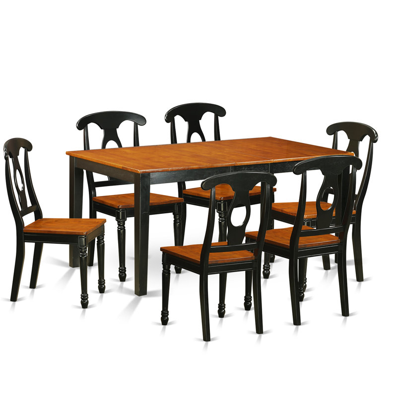 Ensemble de table de salle à manger 7 pièces composé d'une table de salle à manger rectangulaire avec rallonge papillon et 6 chaises, noir et cerise
