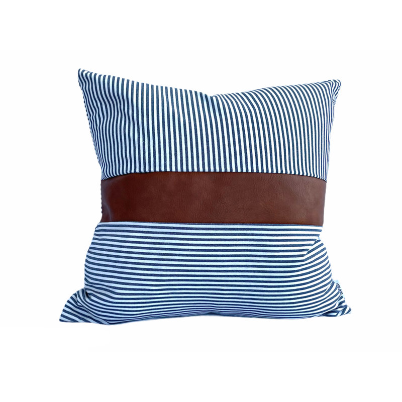 Housse et insert de coussin carré en coton Demi-Mae, Blanc / Bleu