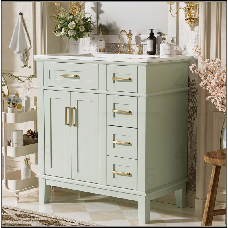 Stylish Bathroom Vanity with Ceramic Sink and Ample Storage for Small Spaces, Green