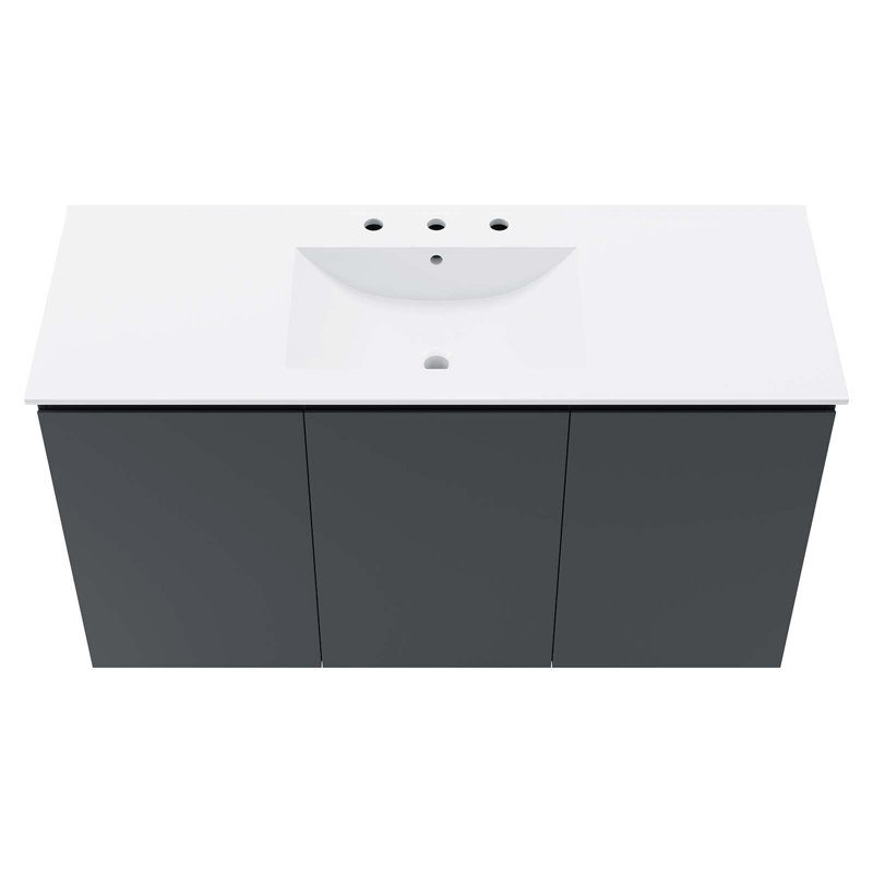48" Wall-Mount Bathroom Vanity In Grey White, Grey, White