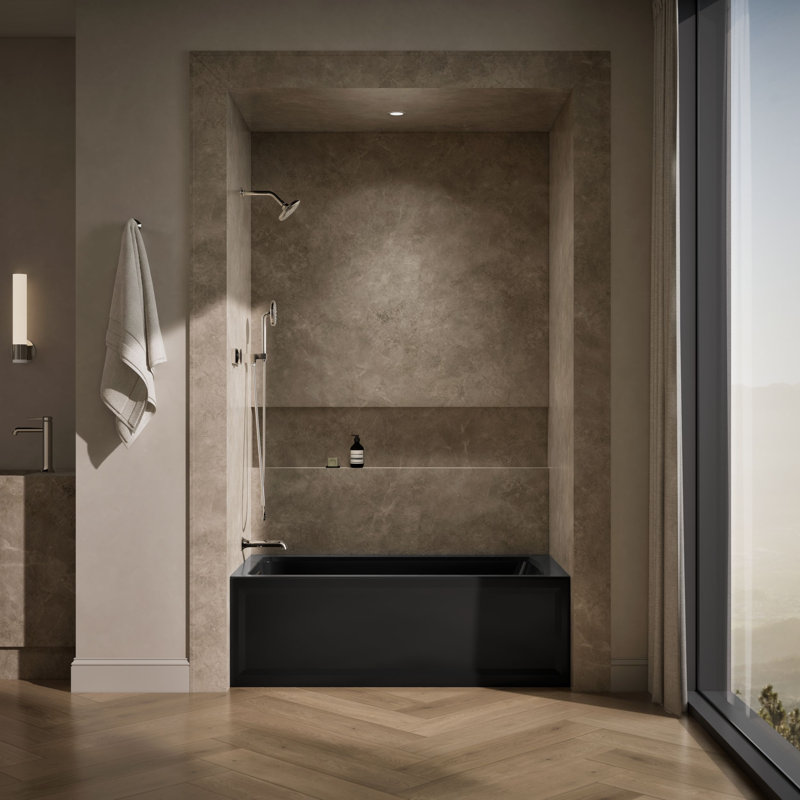 Archer 60" x 32" Soaking Acrylic Bathtub with Heater, Black, Left