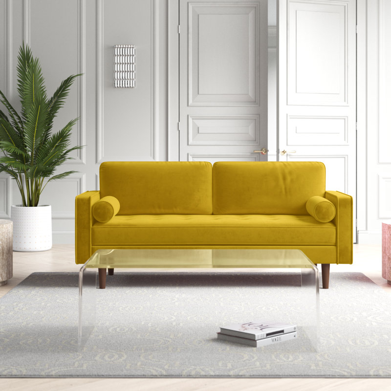 Laurindo 70'' Velvet Sofa, Yellow