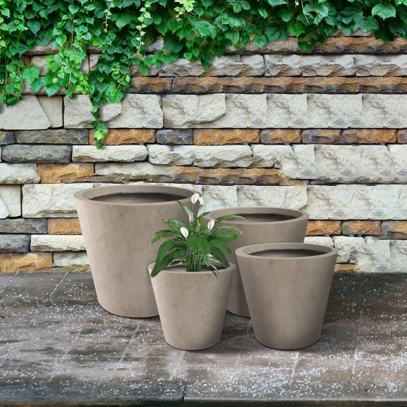 Wurster 4 Piece 20.9", 17.7", 15" and 12.6"H Cylindrical Lightweight Concrete Modern Planters, Outdoor Indoor Large Planter Pots Containers with Drainage Holes Set