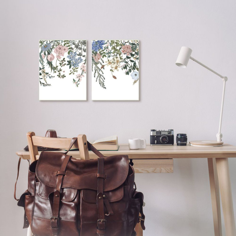 «Vintage Flower Vines», ensemble de 2 reproductions d'art graphique, Toile tendue, H 20 po x l 16 po