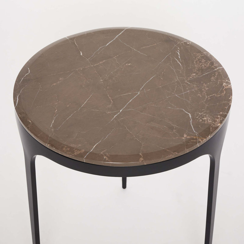 Camilla Marble End Table, Terra Brown, 26" H x 26" W x 26" D, Antique Bronze