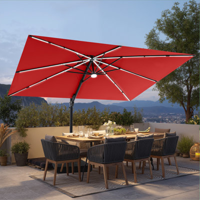 128' Rectangle Solar Led Light Strip Cantilever Patio Umbrella With Base