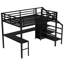 Grand lit mezzanine en métal avec bureau en L, garde-robe, USB et DEL, lit mezzanine haut peu encombrant, noir