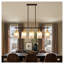 Farmhouse Chandelier 5-Light Linear Pendant Light for Dining Room, Kitchen Island Lighting with Water Ripple Glass Shades, Adjustable Black & Gold Hanging Fixture