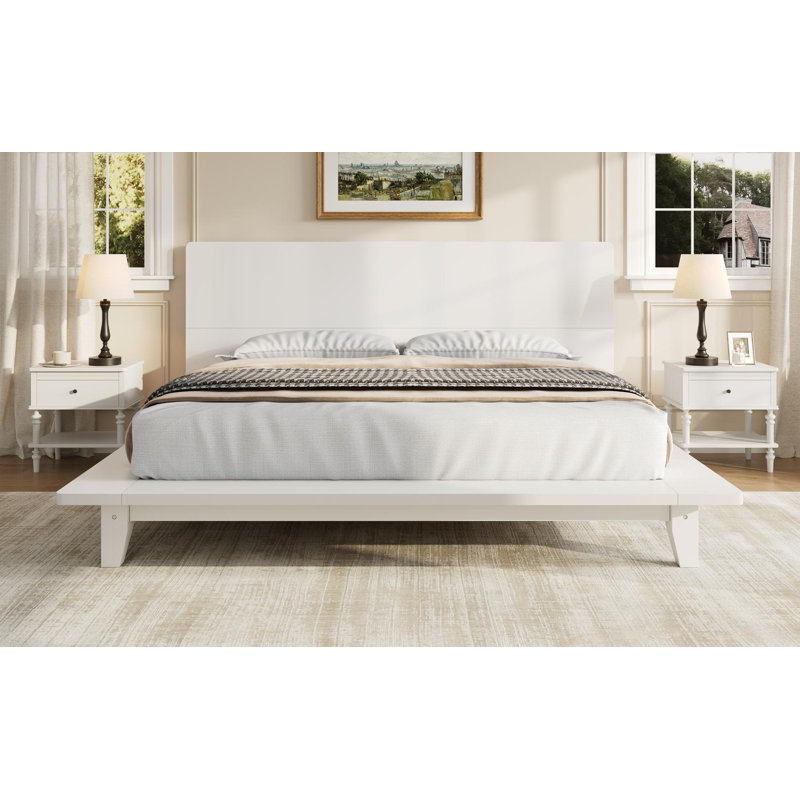 Lit plateforme en bois massif, Blanc
