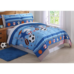 Ensemble d'édredon Sports and Stars - Literie pour enfants avec motif de baseball, de football, de soccer et de volleyball