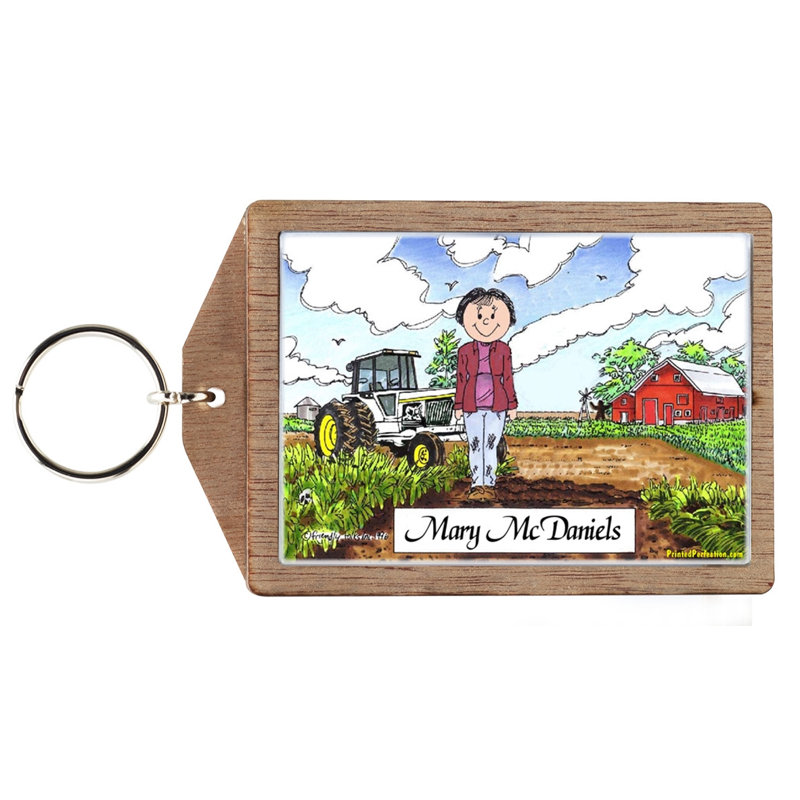 Personalized Farmer - Female, White Tractor Wooden Key Chain, Yes