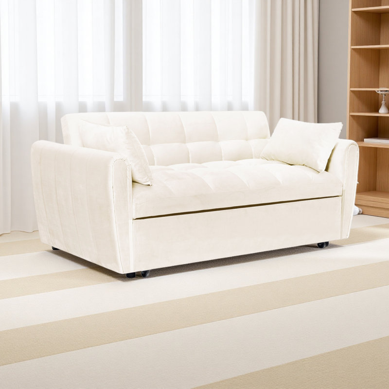Foldable large size sofa bed, modern velvet double sofa, sofa bed with adjustable back, storage bag and pillow, suitable for living room, bedroom
