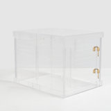 Medium Clear View Pet Crate with Silver Latch, Khaki Cushion