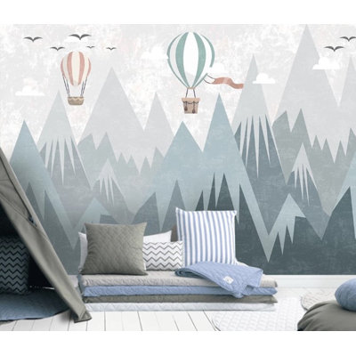 Papier peint amovible montgolfière Soft Sky Mountains