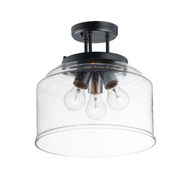 Plafonnier semi-encastré circulaire unique à 3 lumières 12,75 po Nunez, Noir, Transparent