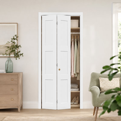 3-Panel Shaker Style Solid Core Primed Bi-Fold Closet Door