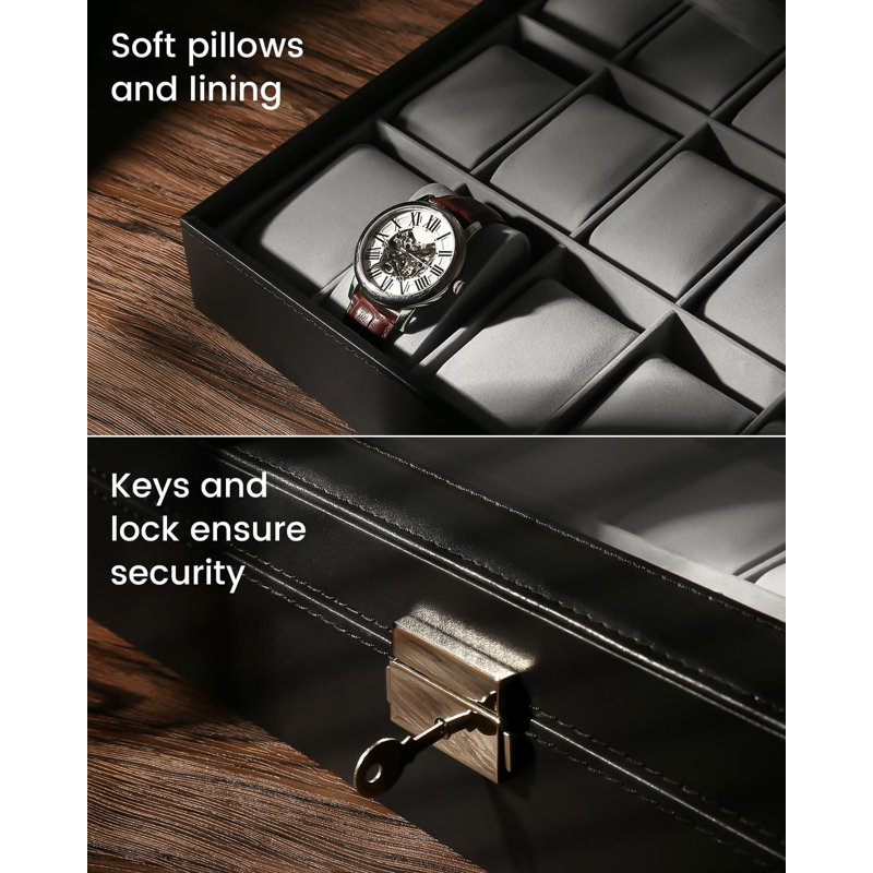 Leather Watch Box +, Black/Grey