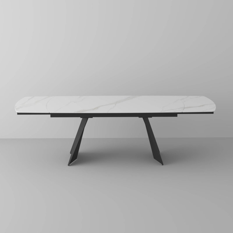 Table de salle à manger Joceline, Blanc marbré brillant
