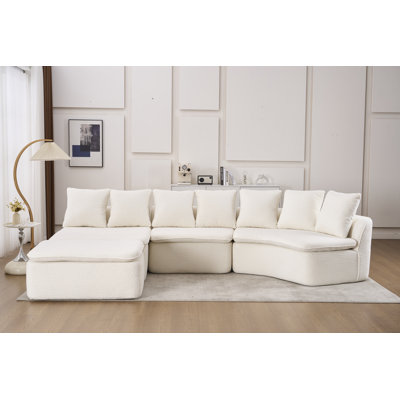 Canapé modulaire à compression en U 4 pièces de 133,86 po avec repose-pieds amovible et 7 coussins décoratifs