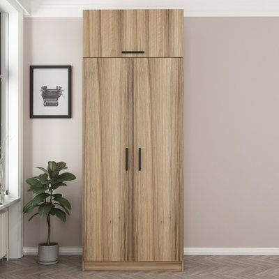 Modern Wardrobe, Oak Color, 35.4 x 100.4 x 20.5 inches | 100% Melamine Coated Particle Board, Thickness: 0.7 inches | Stylish Storage Solution for Bedroom & Living Spaces, Durable and Elegant Design