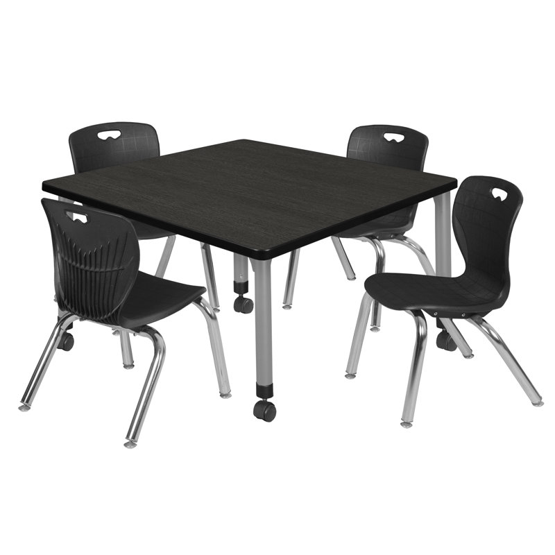 Ensemble de table de salle à manger et de chaises Kee, Noir, H 34 po x L 110 po x l 48 po, Brun / gris