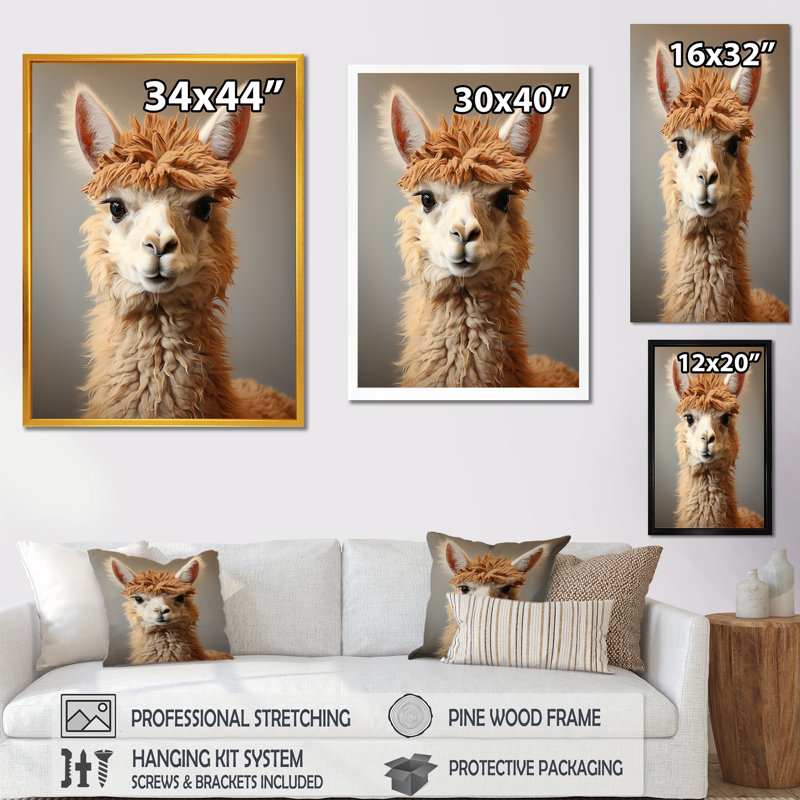 Brun majestueux Alpaca Portrait I - Alpaca, art mural, Toile tendue, H 20 po x l 12 po x P 1 po