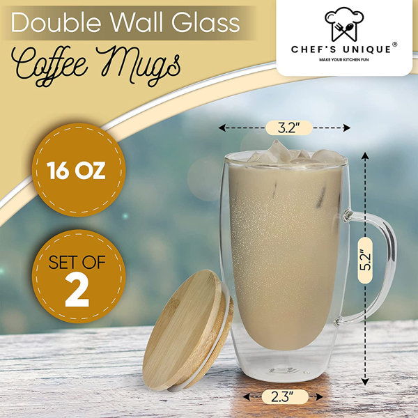 4-Pack 12 Oz Double Walled Glass Coffee Mugs with Handle,Insulated Layer  Coffee Cups,Clear Borosilicate Glass Mugs,Perfect for