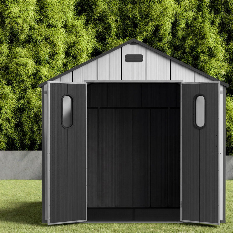 Spacious Storage Sheds, 8x6 Resin Steel Modern Backyard Organizer, 95.62*70.24*92.86