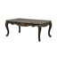 Table basse de style transitionnel, plateau en marbre, pieds cabriole, détails courbés dorés, finition en noyer foncé