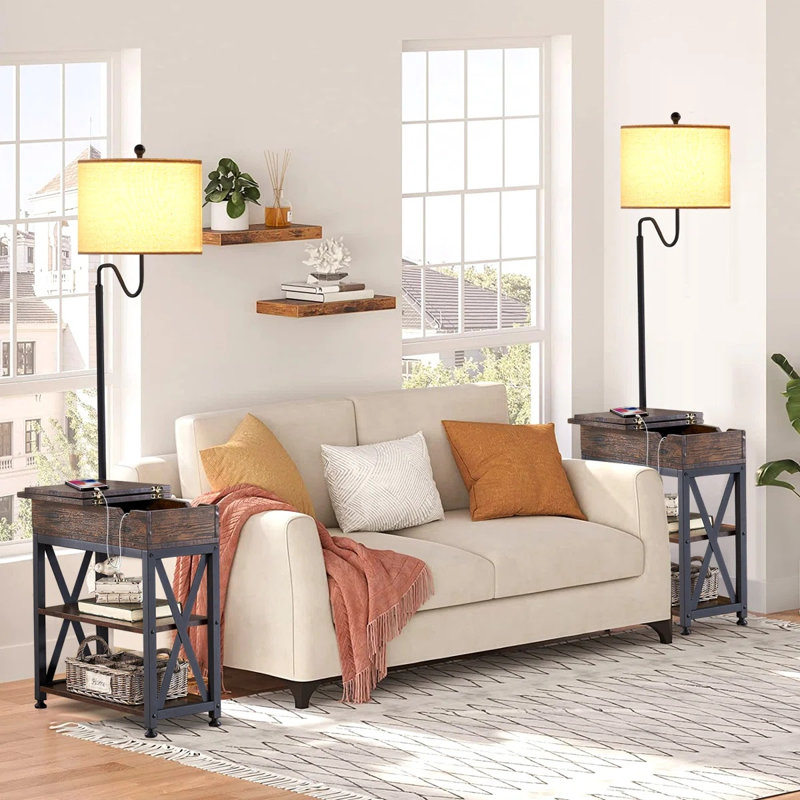 End Table with Floor Lamp & Hidden USB & Type-C & AC Outlets