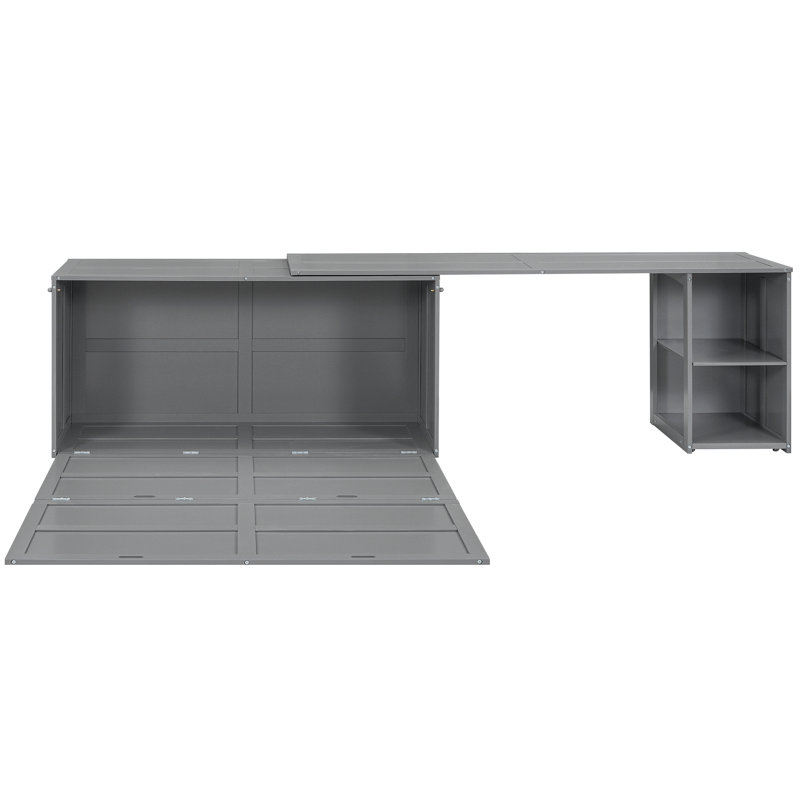 Queen Size Murphy Bed With Rotable Desk, Gray