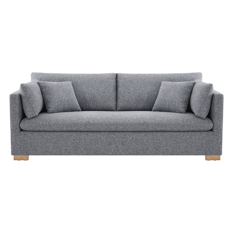 Allia 86.22" Wide Upholstered Sofa With Solid Wood Legs, Nathan Gray