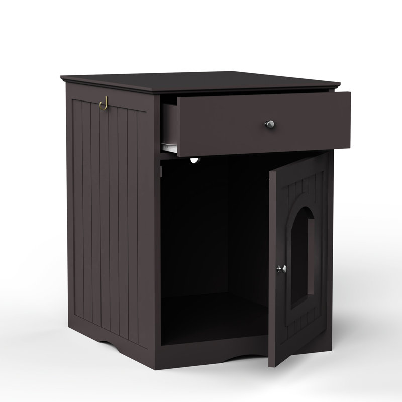 Enceinte intérieure en bois pour litière pour chat avec tiroir, table d'appoint, table de chevet brune pour chat, cage