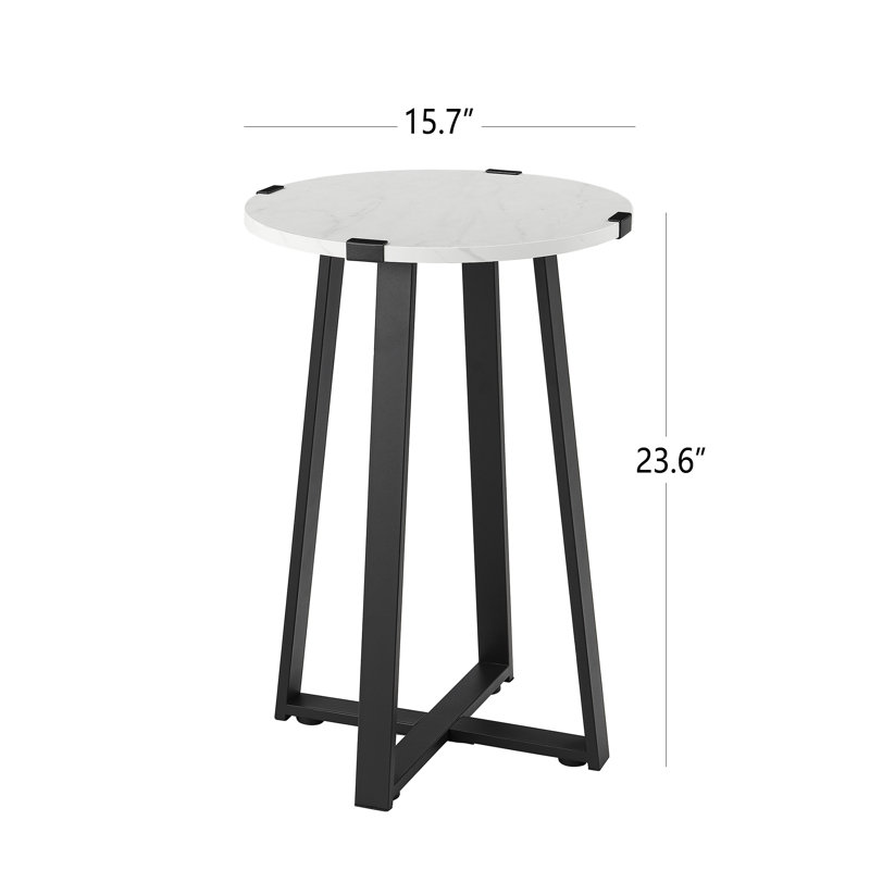 Rustic Round Wood Top End Table, Black