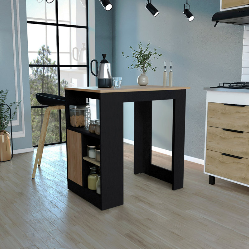 Kitchen Island 36" H, Three Open Side Storage Shelves And One Push-To-Open Cabinet