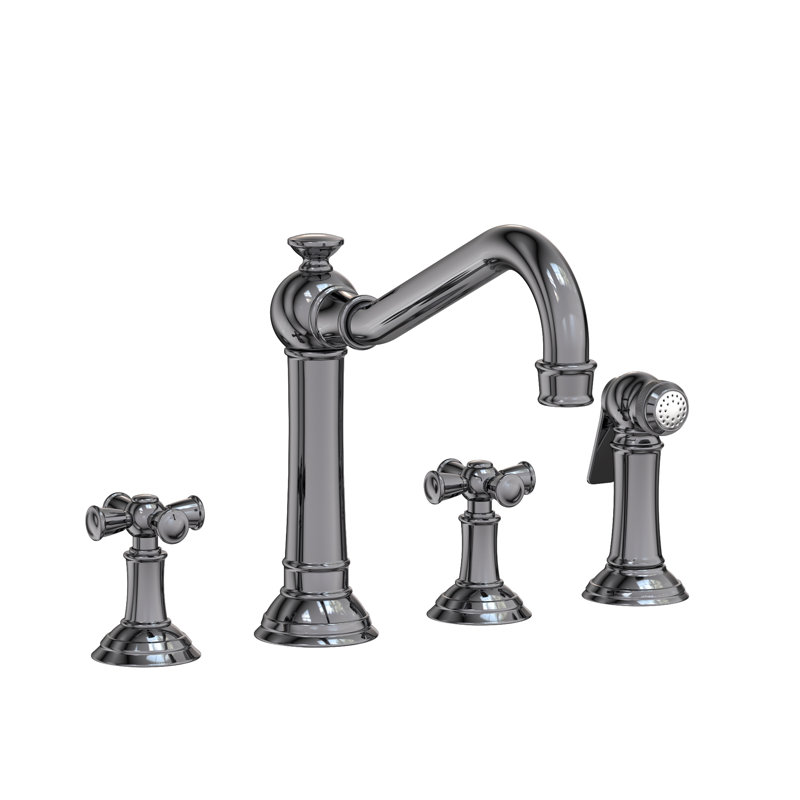 Jacobean Double Handle Kitchen Faucet with Side Spray, Midnight Chrome, Cross Handle