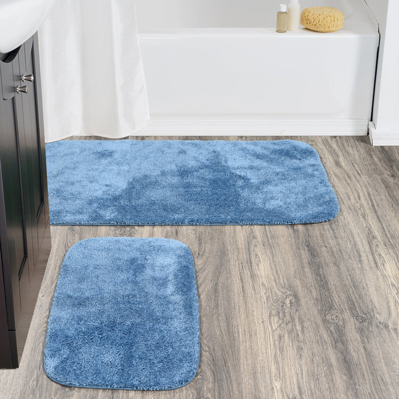 Mccluney Traditional Nylon 2 Piece Bath Rug Set with Non-Slip Backing, Blue