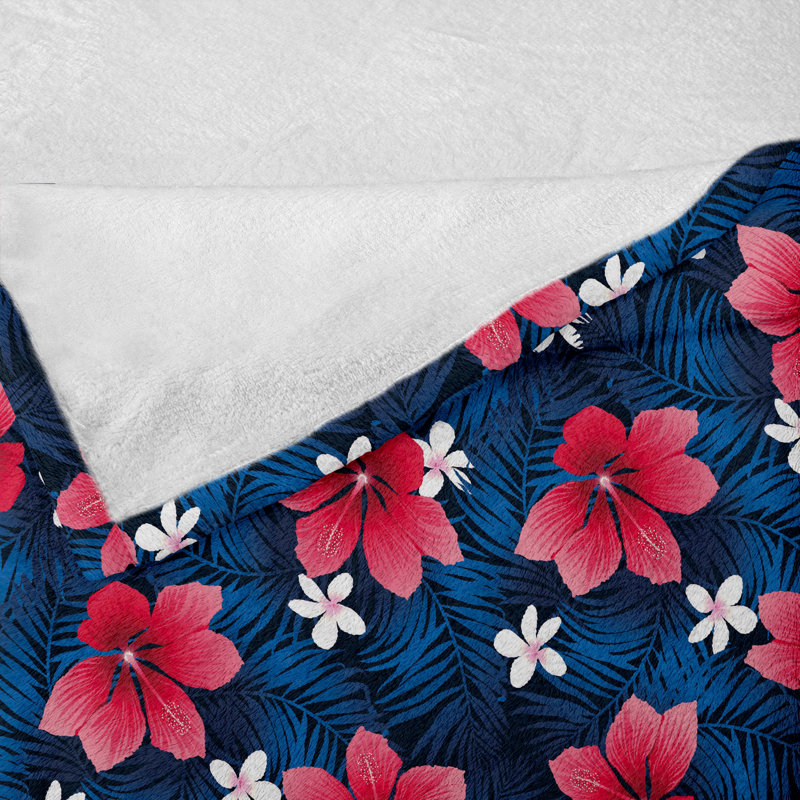 Ambesonne Fleece Throw Blanket Tiny Little Hearts, Blue/Red Floral, 50" W x 60" L