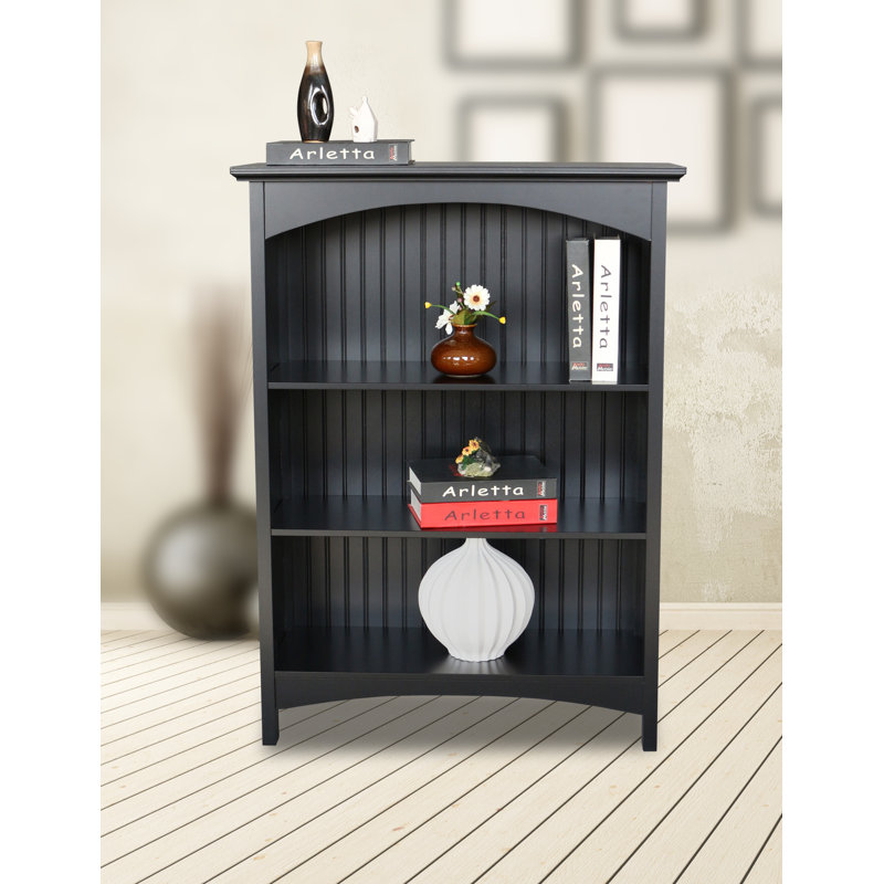 40" H x 29.5" W Wood 3 Tier Bookcase with 2 Arched Support, Storage and Display Bookshelf for Home Office and Living Room, Black