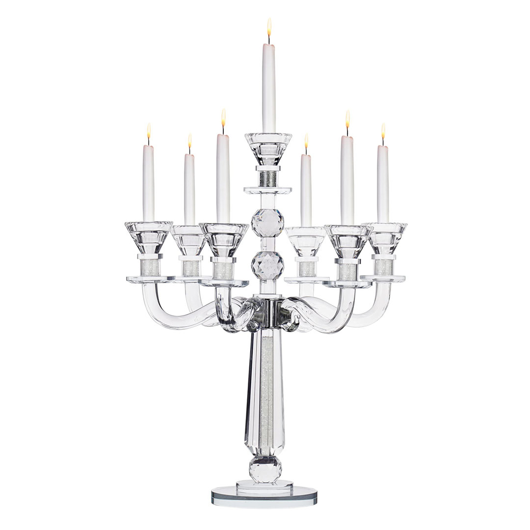 17.5'' H Lead Free Crystal Tabletop Candlestick Boker-Tov Shalom
