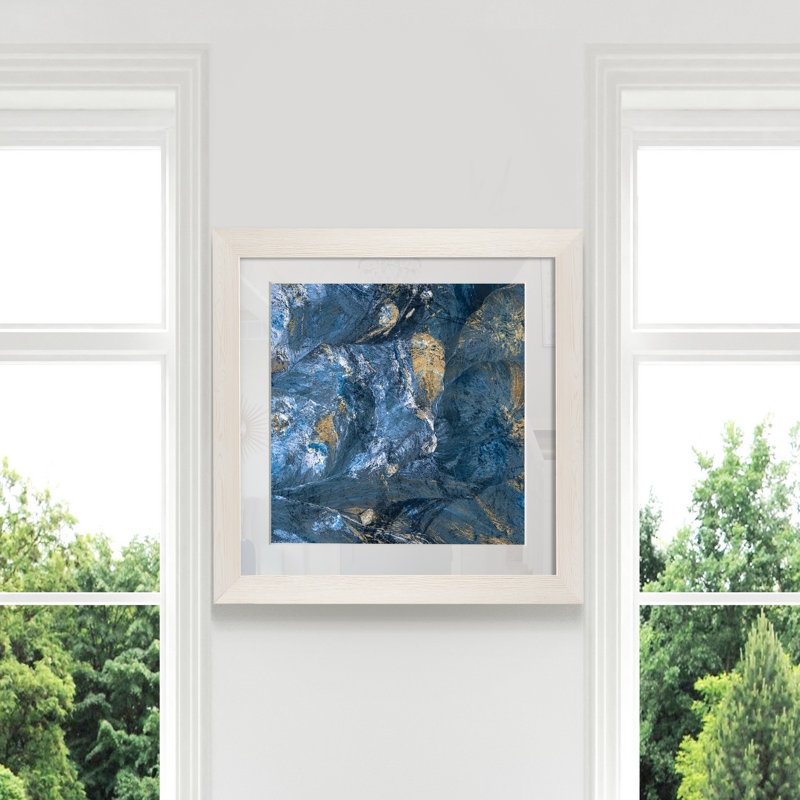 « Or indigo II », peinture sur papier encadrée, H 35,5 po x l 35,5 po x P 1,5 po, Cadre blanc
