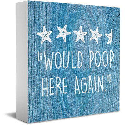 “Would Poop Here Again” Humorous Coastal Restroom Sign With Starfish Design For Home Or Beach House
