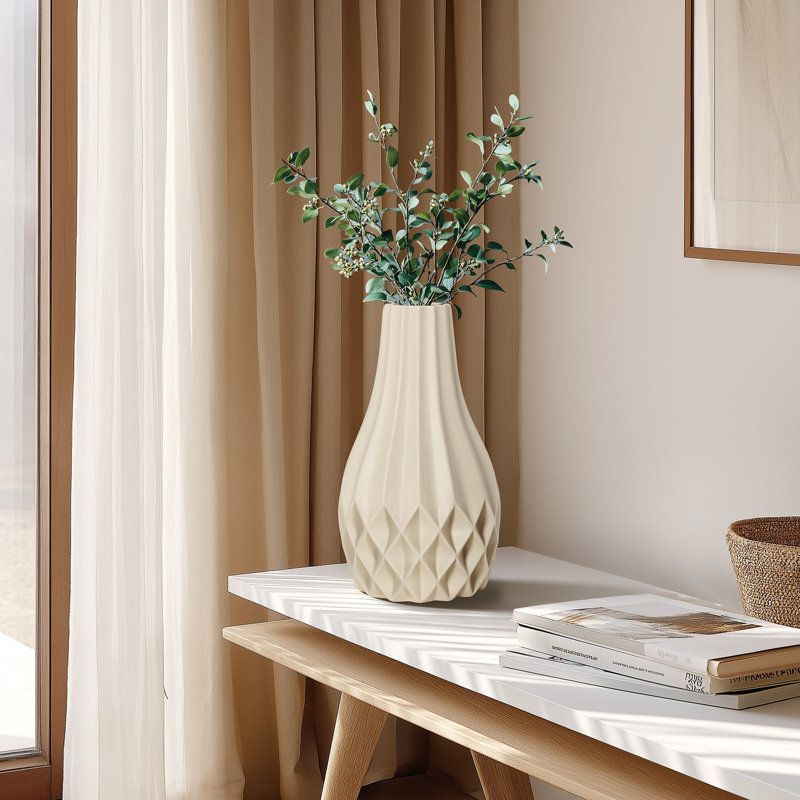 Vase en céramique beige mat 11 "Facetta, 11 inch, Sable